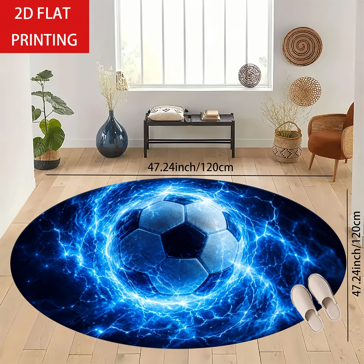 TEMU 2d Flat 1pc Soccer Ball Flannel Antislip Rug, Soft And Cozy For , Versatile And Visually Appealing Atmosphere, For Indoor Outdoor Use, Bedroom,