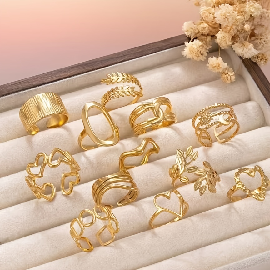 6pcs Stainless Steel 18K Golden Plated Retro Ring Set — Gift Ready