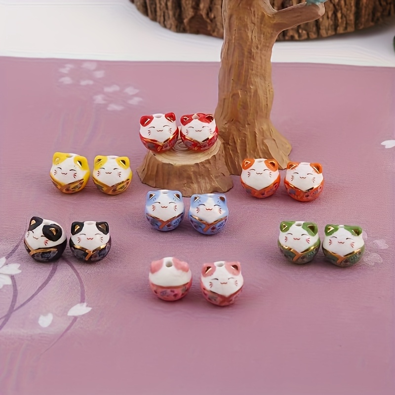 Random 8pcs Mixed Ceramic Cat Beads for Jewelry Making