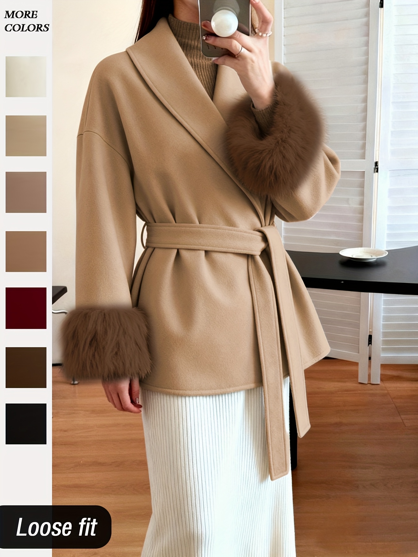 womens fashion elegant furry sleeve coat autumn winter womens clothing Product details 18