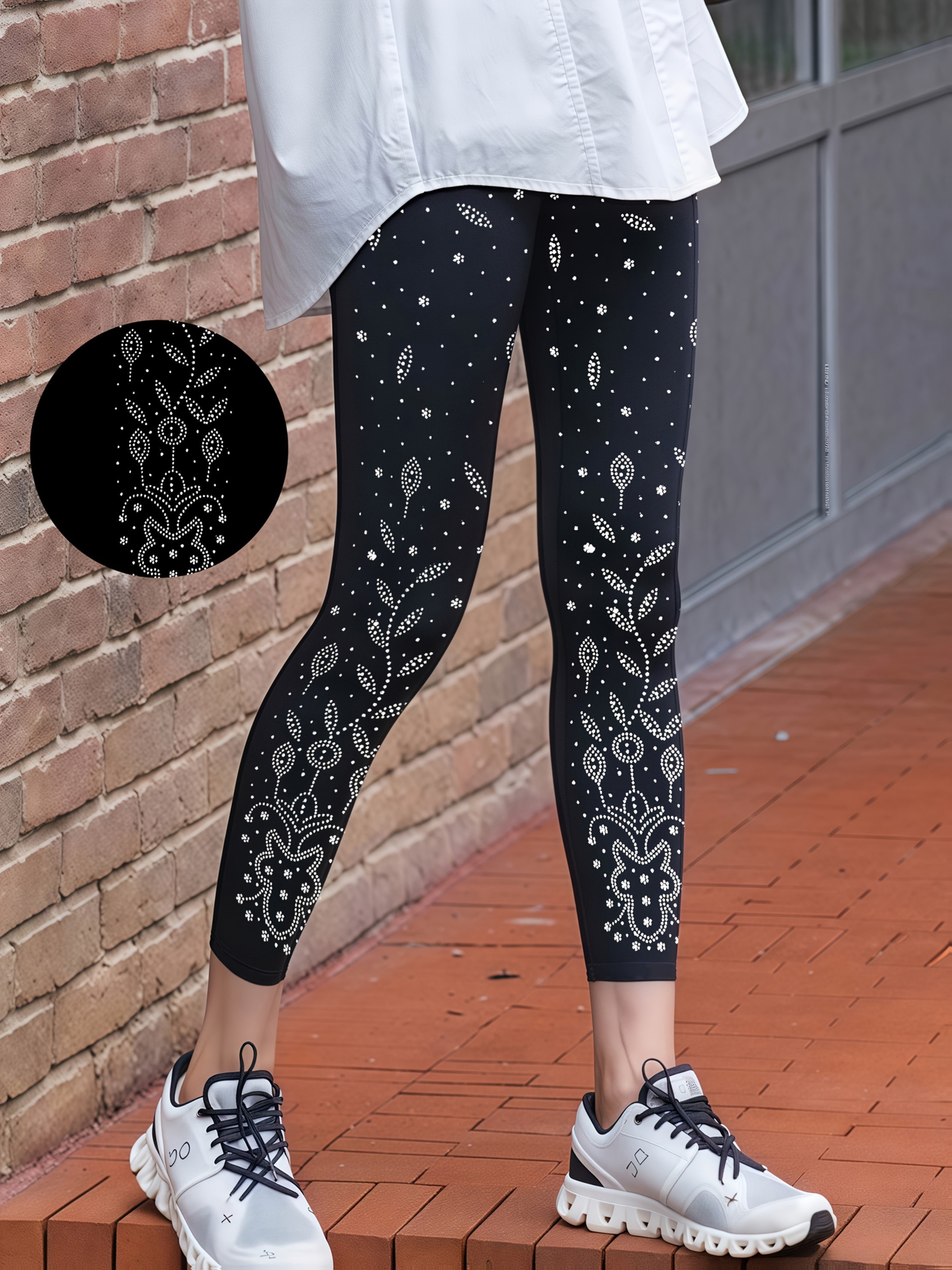 women s high-waist   sparkle fleece leggings -  , high-  stretchy tights with front leaf & star patterns Product details 3