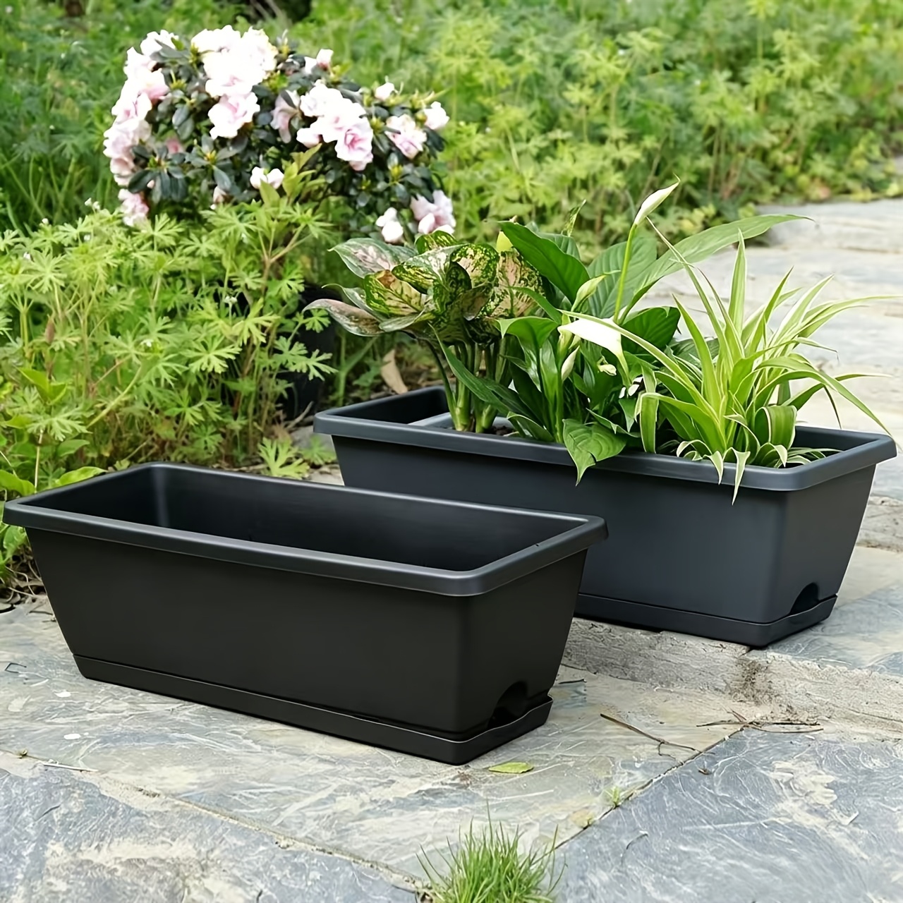10pcs 5pcs flower pots 5pcs trays   vegetable planting pot long flower pot balcony family vegetable planting indoor large vegetable rectangular planting trough gardening lazy flower pot a   of colors   from