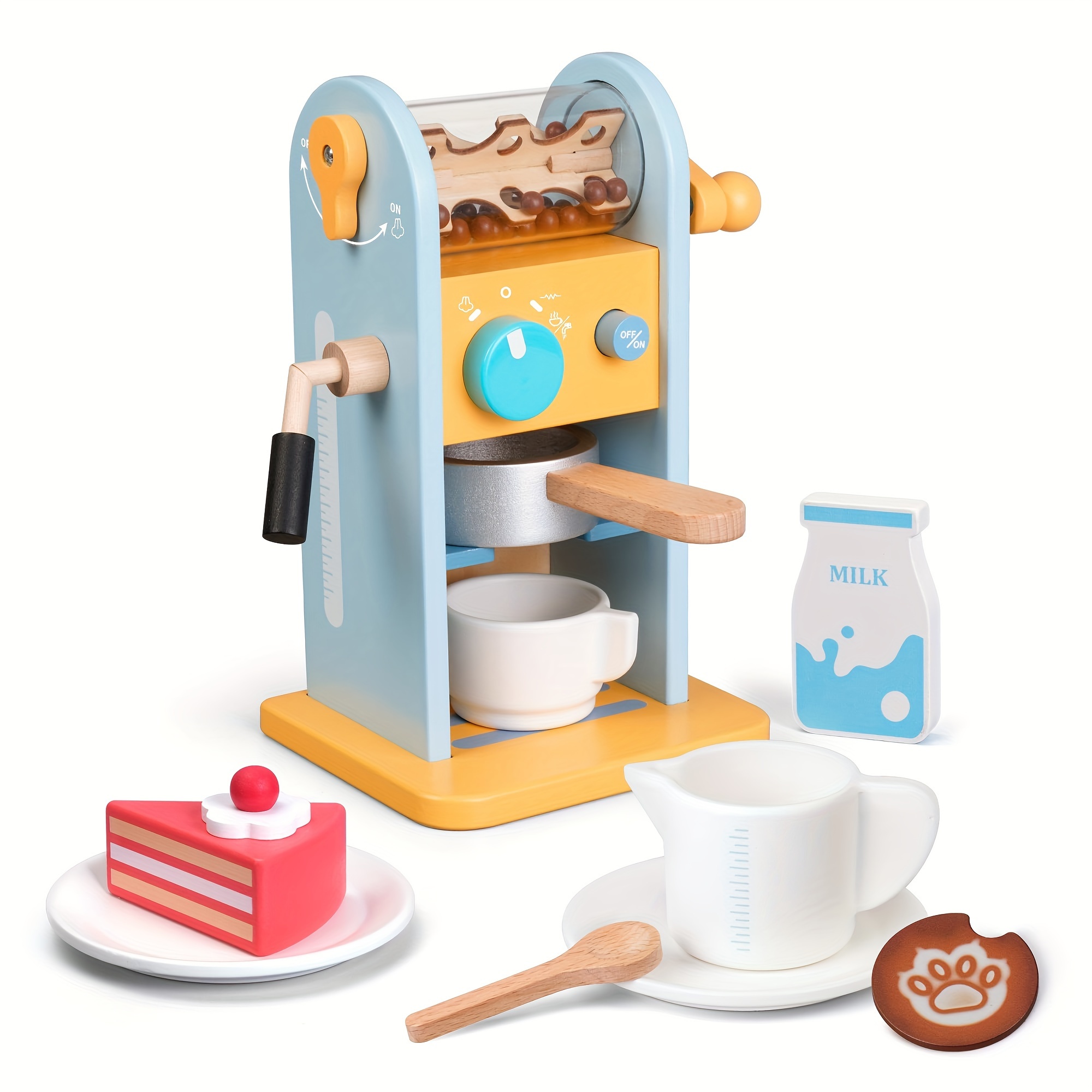 

Wooden Toy Coffee Maker Set With Grinder - 11pcs Realistic Play Kitchen Accessories For Kids - Pretend Plays Toys - Kitchen Playset For Girls And Boys