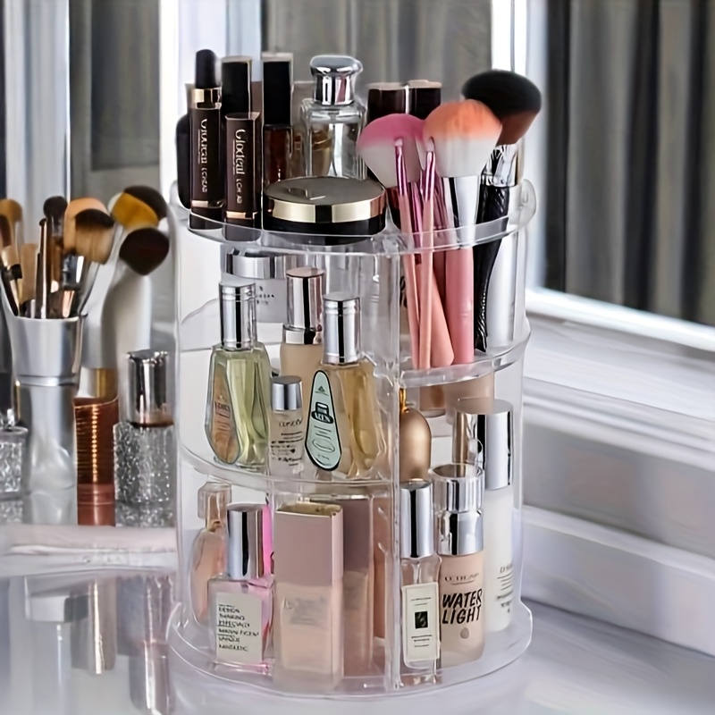 1 tier makeup organizer with 360 rotating tray adjustable height cosmetic storage box multi compartment vanity organizer with no assembly needed space saving countertop or bathroom shelf organizer for   gift for makeup lovers makeup organizers storage sleek     surface