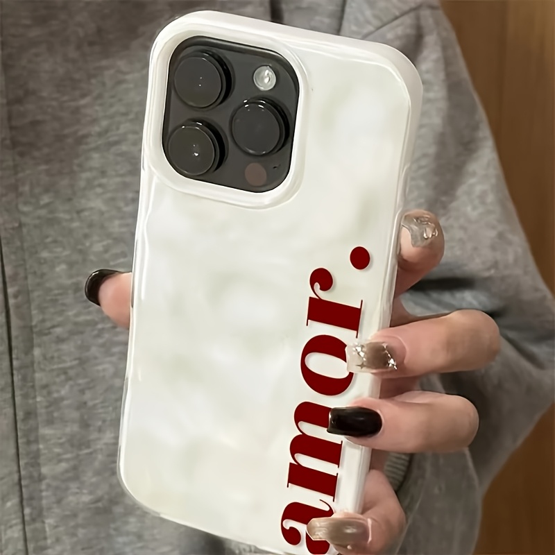 TEMU Phone Case: Ins-style Red Letter Minimalist Pleated Phone Case, Full-coverage Drop-proof Protective Case With Soft And Hard Combinations,