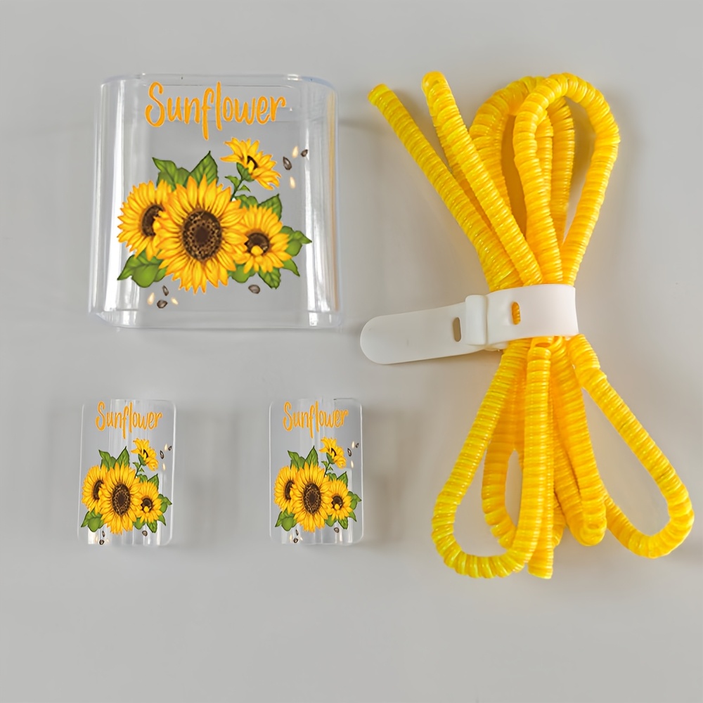 TEMU Juego de 5 piezas de protector de cable para cargador con estampado de en inglés, con hojas verdes y simple de luz solar para iPhone