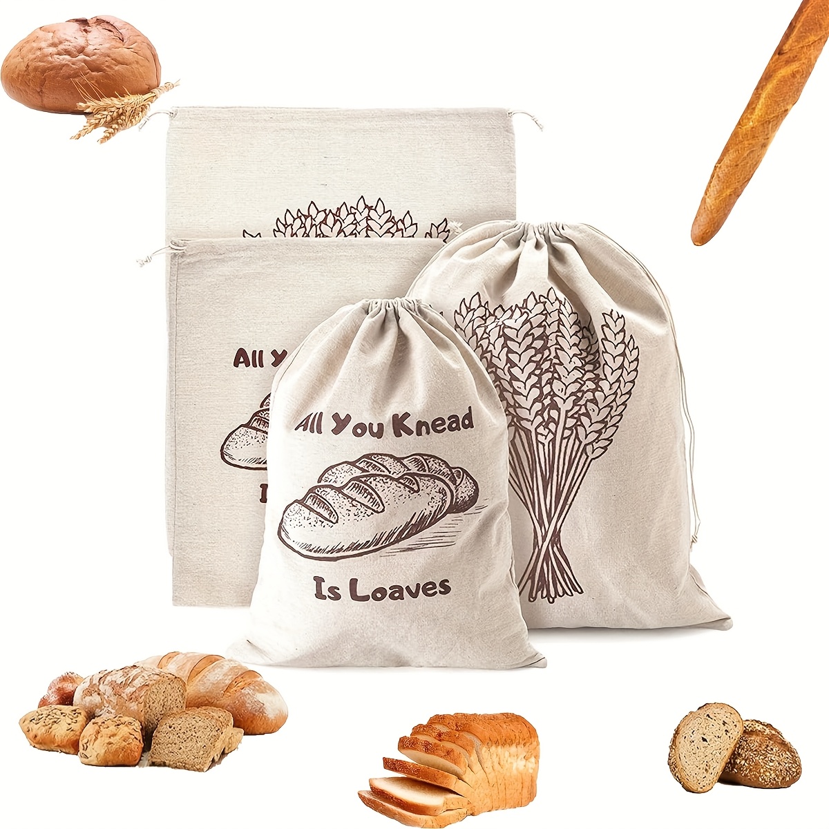 1pc/2pcs Reusable Linen Bread Bags for Homemade Bread Drawstring Closure,  Food-Safe Rectangular Sourdough Proofing Storage Containers for Toast, L