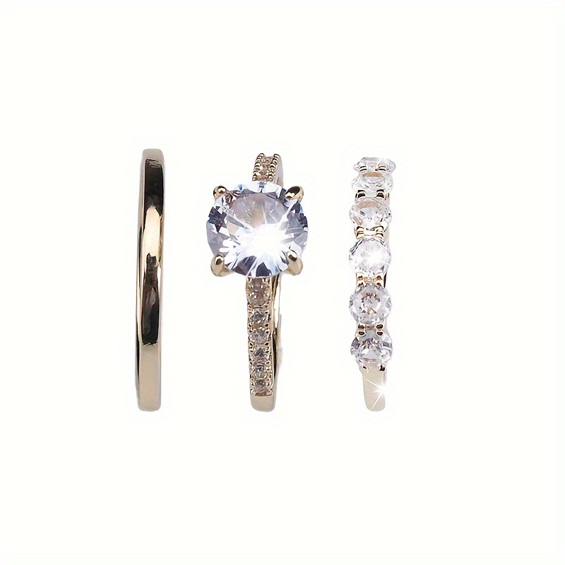 Bridal Copper Engagement Ring Set with Artificial Crystal Inlay