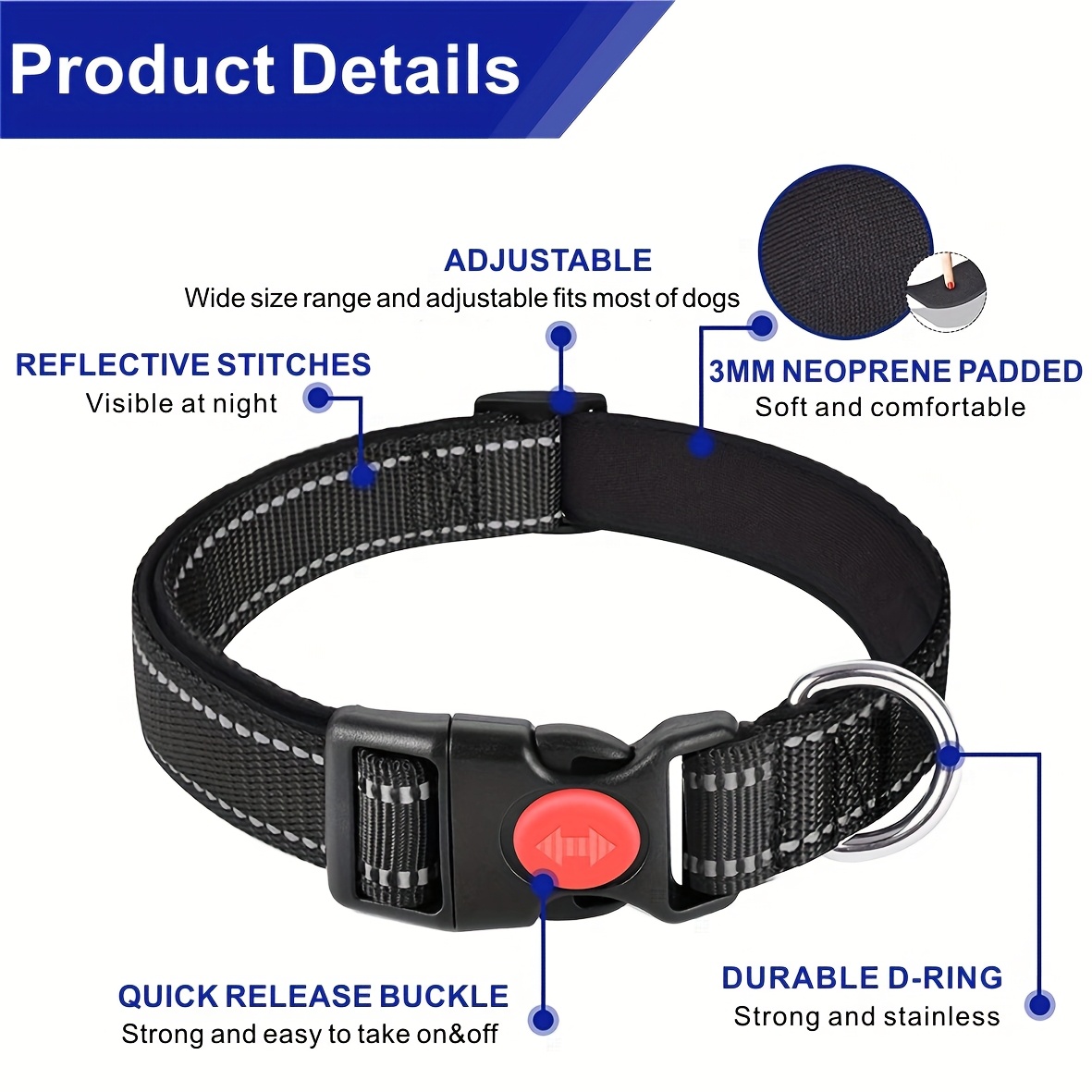 Reflective Breathable Dog Collar and Lead Set, Adjustable Leash