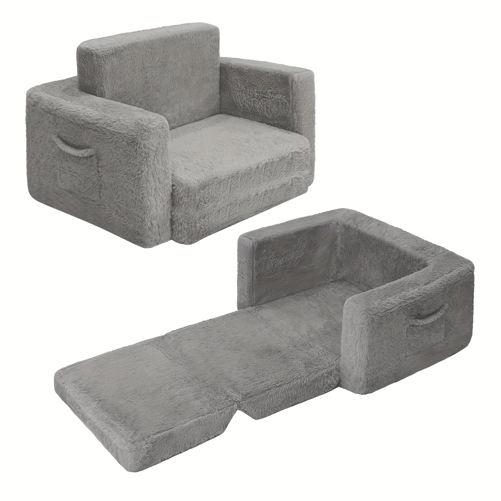 kids sofa 2 in 1 convertible foldable lounger seat soft comfy faux rabbit fur couch gift for boys and girls playroom