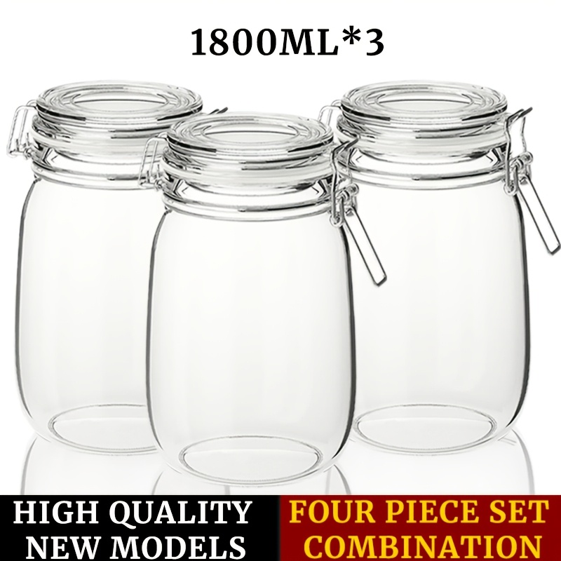 

1.8l Glass Jar Sets 1pc/2pcs/3pcs Sealed Jar, 4 Packs, Jar, , 204 Stainless Steel Food Grade Silicone Pad, Storage, Fermented Food