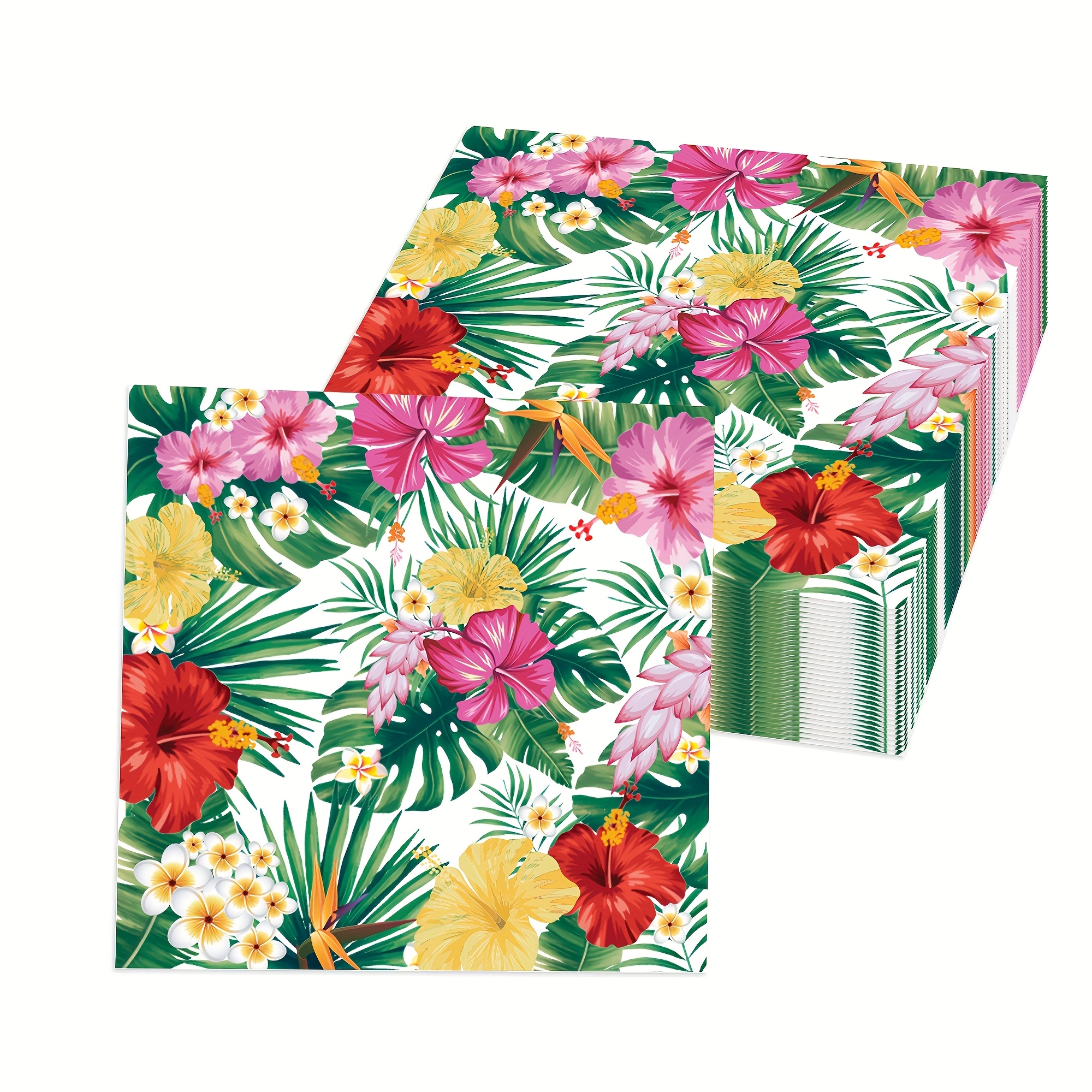 Image of 80pcs Of Hawaiian Party Decorations, Disposable Napkins Featuring Leaves With An Aloha Theme, Totaling 80 Items