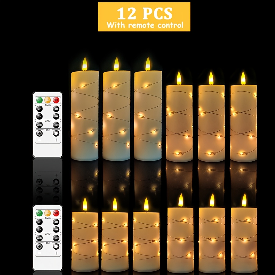 TEMU 12pcs Led Candles, Flameless Flickering Candles With Built- String Lights, Perfect For A Romantic Atmosphere And Home Decoration (batteries Not