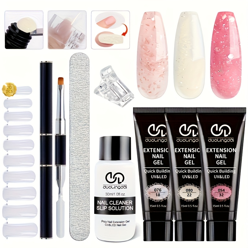 TEMU Poly Extension Gel Nail Kit 3 Colors Poly Nail Gel Pink Nude Purple Poly Nail Gel Starter Kit For Beginner Nail Thickening Solutions Gift For Women