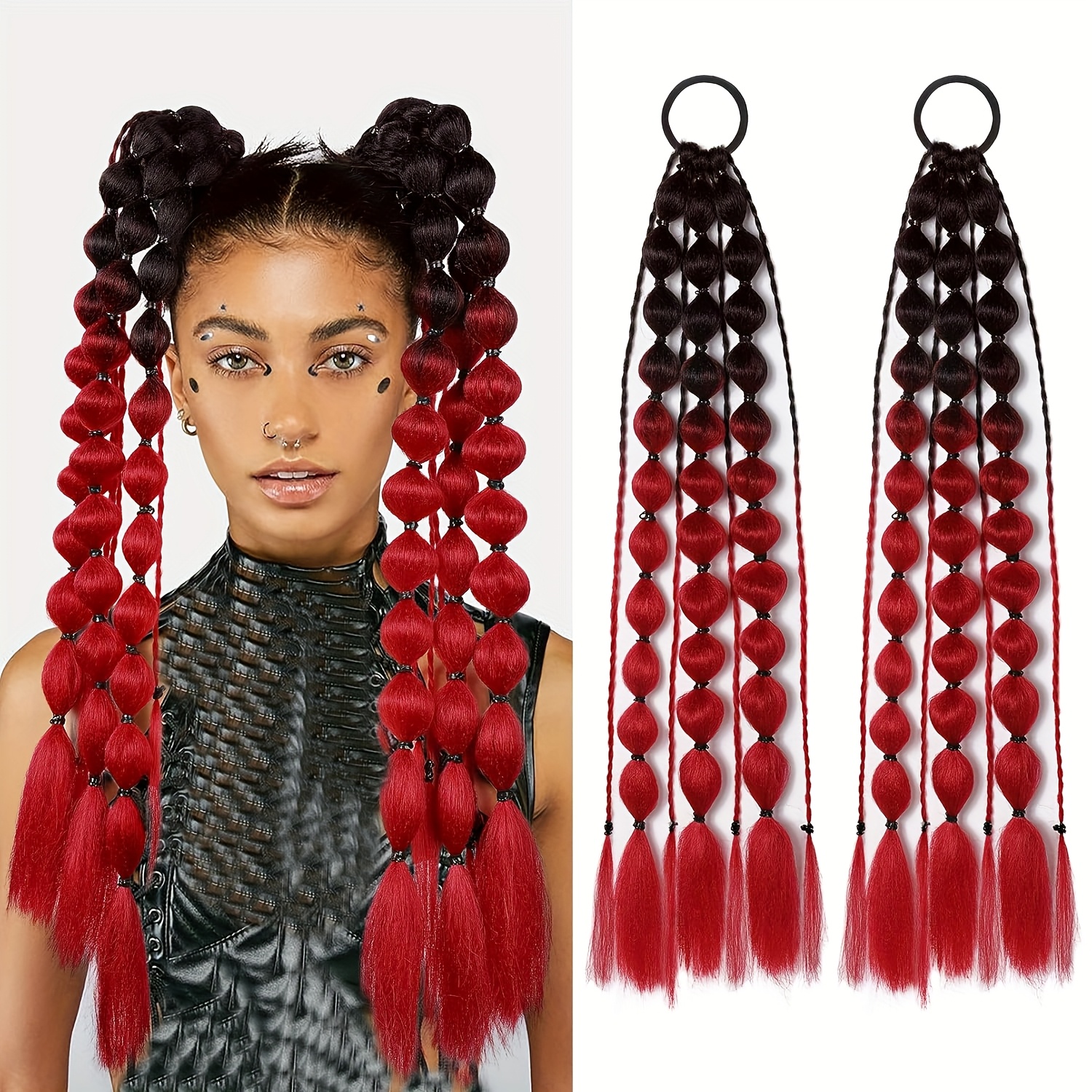 2pcs vibrant ombr ponytail extensions 24 inch lightweight colorful braided hair accessories for   for parties festivals and rave events   accessory vibrant hair extensions lightweight extensions hair accessories details 1