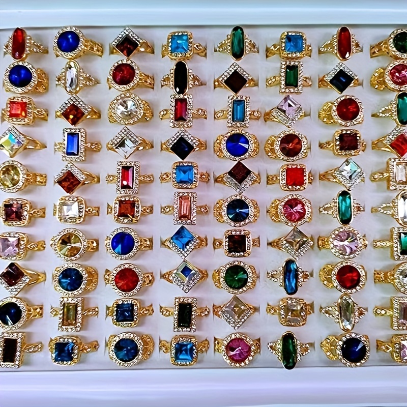 

Fashion Mixed Gemstone Rings Set, , 14k Golden Plated, Synthetic Stones - Artificial Crystal , Unisex Design, With Assorted Single Ring Collection