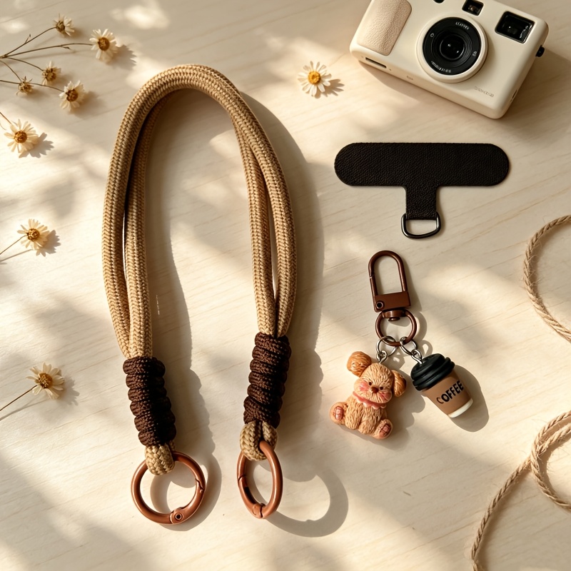 TEMU 1pc Meilard Vintage Style /dog/penguin Phone Wrist Strap, Handcrafted Contrast Woven Wristband, Coffee Cup Pendant, With Anti-loss Phone Case