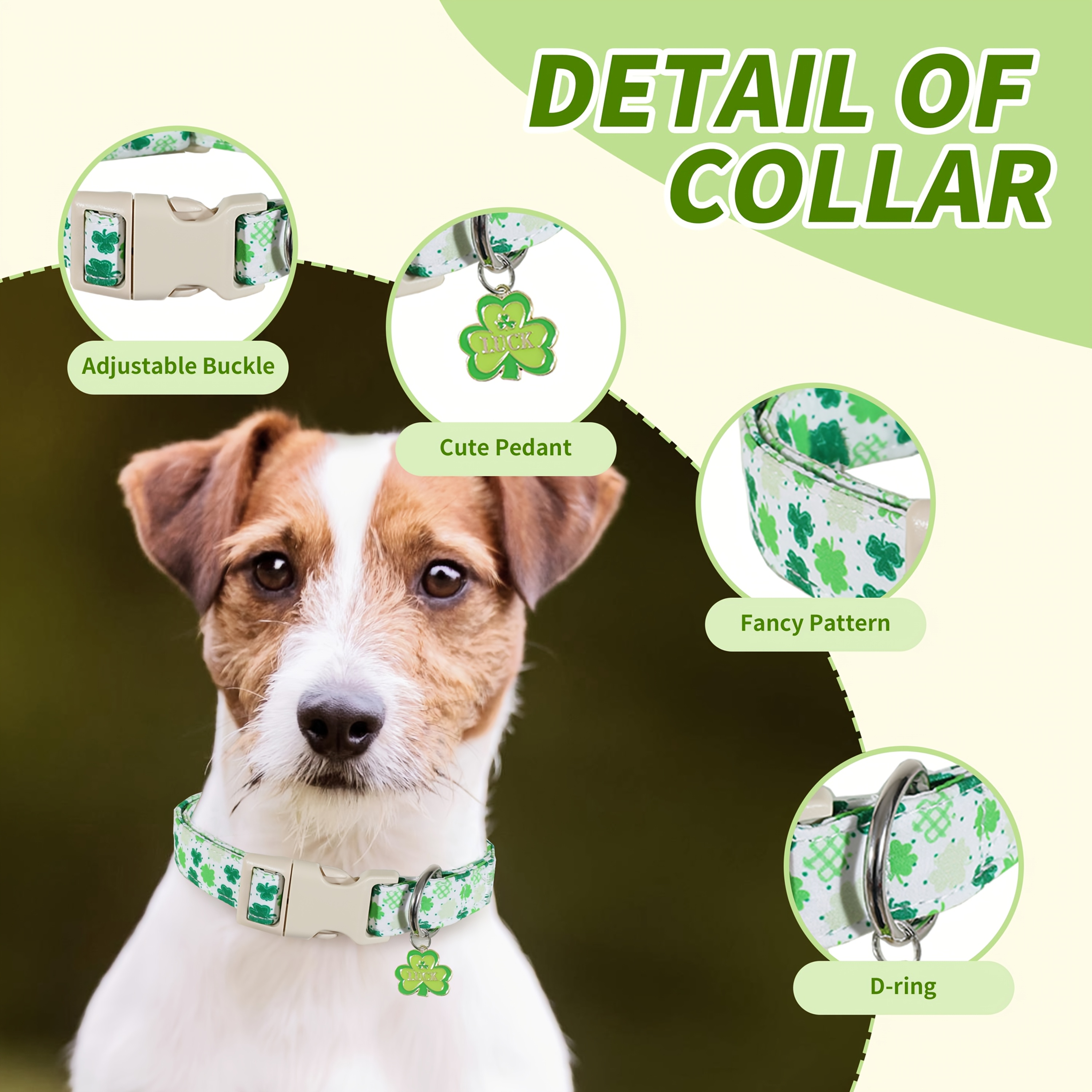 

's Day Collar Release , Breathable Polyester, Cartoon Pattern, Includes Clover Pendant - Ideal For Small/medium/large Dogs, Perfect Puppy Birthday Gift