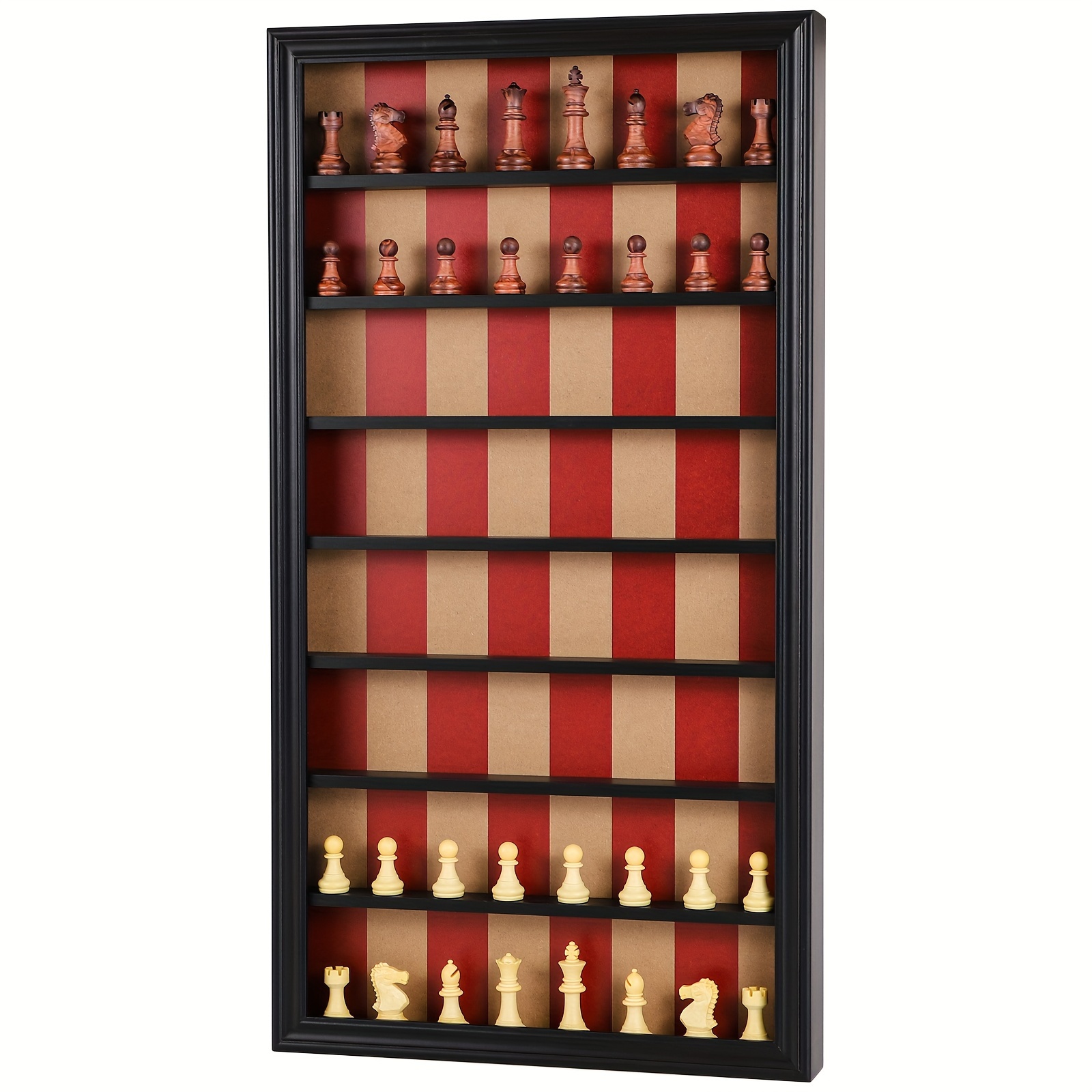 

Wall Mount Chess Board Game Wooden Vertical Hanging Display Case Decor For Home Halloween Christmas Gift