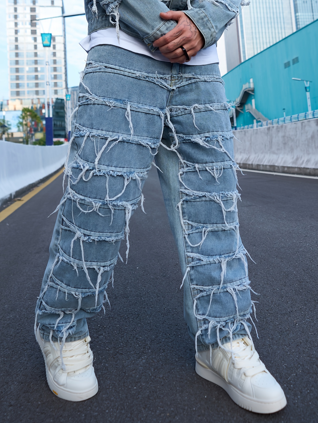 Pantalon Jean Homme Coupe Décontractée - Taille élastique, Poches Zippées, Style Cargo Vintage - 2