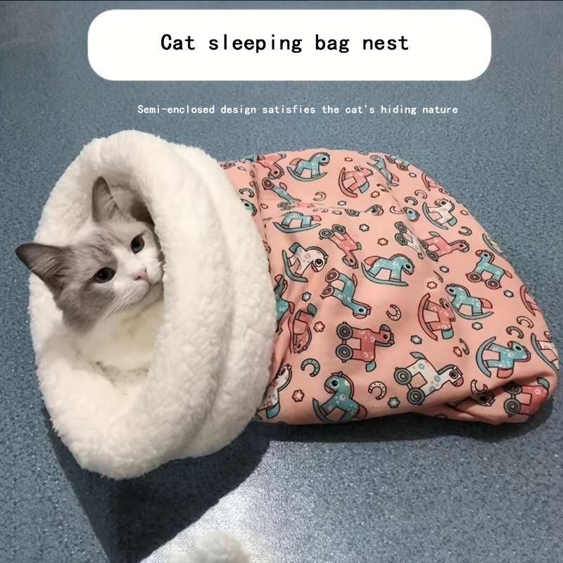 

Cozy Plush Cat Sleeping Bag - Classic Polyester Fiber, , Semi-enclosed Design For Kittens & Adults, Winter Pet Bed