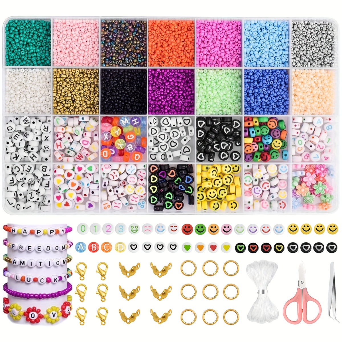 

3360+pcs 14-color Glass Seed Beads & Alphabet Charms Set For Diy Jewelry Making - Perfect For Bracelets, Necklaces, Rings