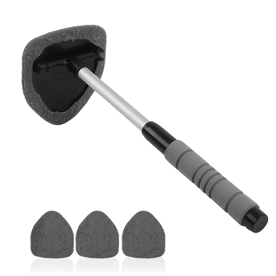 E-shop 4-teiliges Auto Glas Reinigungsbürsten Set, 1 Reinigungsbürste und 3 Ersatztücher, Einziehbarer Mikrofaser Abzieher, Entnebelung und