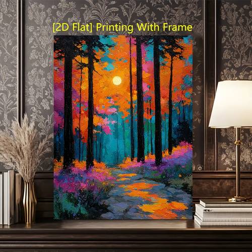 item picture 2d flat 1pc 2d flat with frame 12x16inch 16x24inch vibrant autumn forest ing for fall home wall art 2d flat