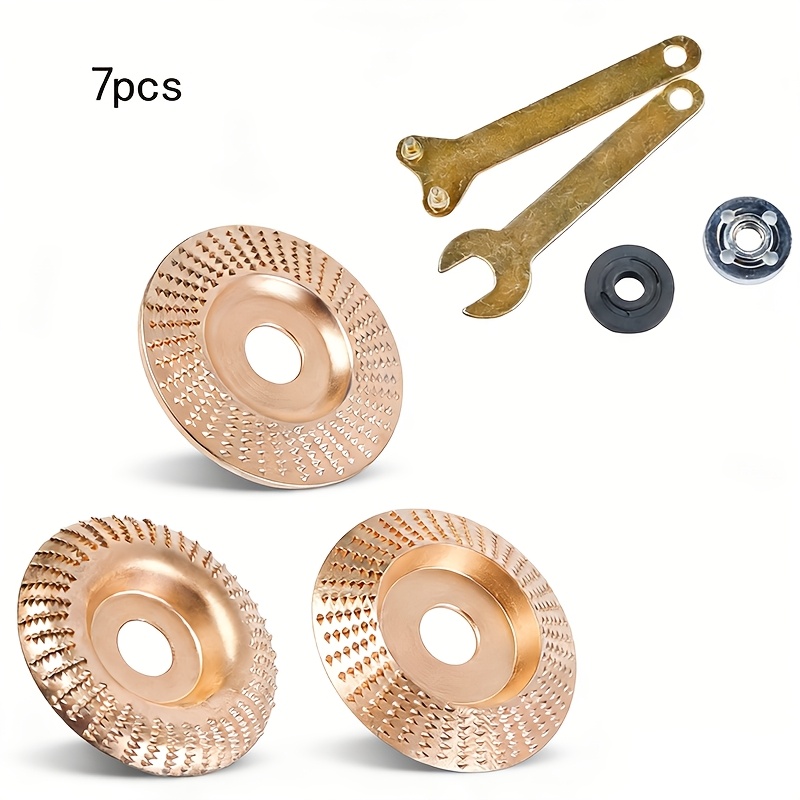 7pcs Wood Carving Disc Set For 4" & 4-1/2" Angle Grinder With 5/8" , Wood Grinding And Shaping Wheel Kit For Woodworking, Carving, Sculpting, Polishing And Surface Shaping, Universal Tool Accessory