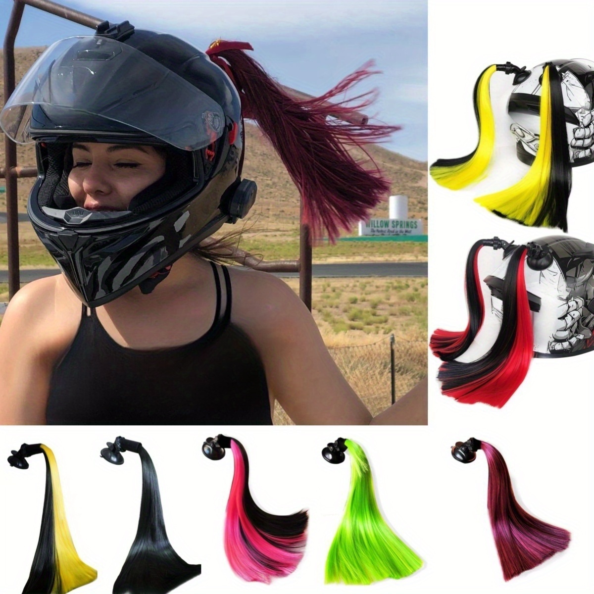 best bike helmet for braids 3T-SISTER Pigtails Gradient Ramp Helmet Ponytail Hair with Suction Cup Motor 24inch (Black to Silver Gray) : Automotive Bicycle Headgear Braids Best Bike