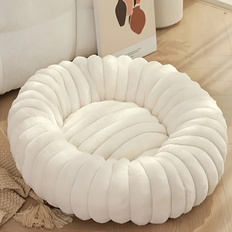 luxurious plush round pet bed for dogs cats   rabbit fur   non slip bottom polyester fill ideal for small to large breeds Product details 4