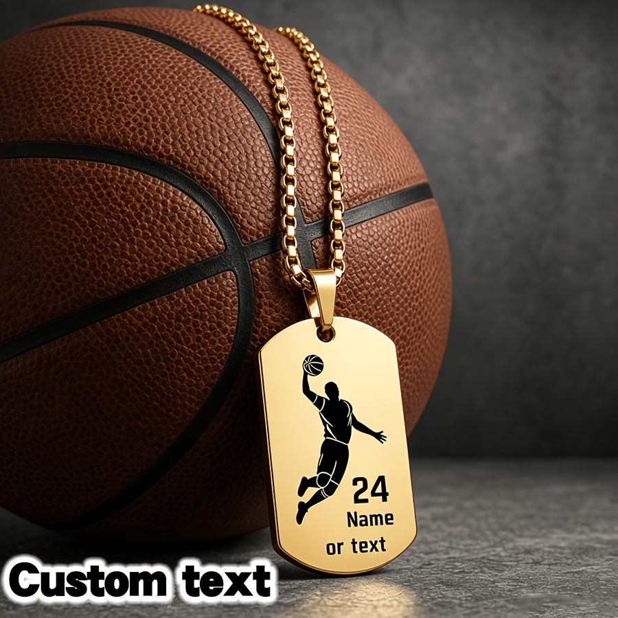 TEMU Personalized Custom Men's Basketball Necklace, Custom Dog Tag Pendant, Sports Jewelry Gift For Basketball Fans, Suitable For Basketball Games,