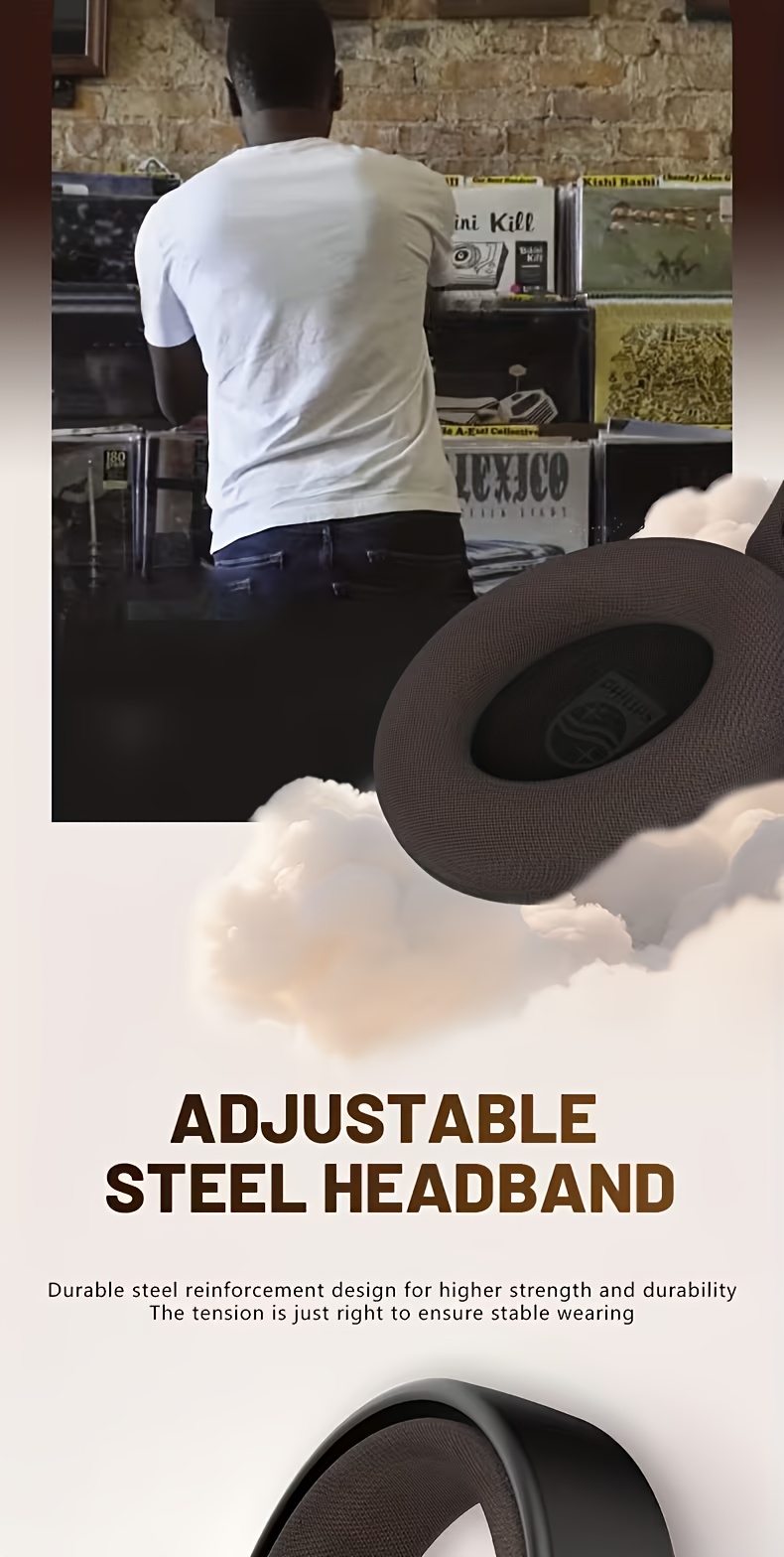 Philips Wireless Over-ear Headphones, with Noise-cancelling Function, Foldable Design, Built-in Microphone, Suitable for High-definition Audio of Music and Games - Black and White, Gaming Headphones/noise-cancelling Headphones/foldable Headphones