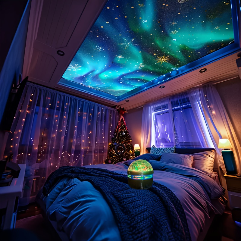 1pc projetor   do céu   das luas   - luz noturna rgb com  , ondas multicoloridas mudantes,     para decoração de quarto &  ,   por bateria botão (metal   & plástico), projektor   para   doméstico, iluminação  , design portátil, decoradores de casa detalhes 2