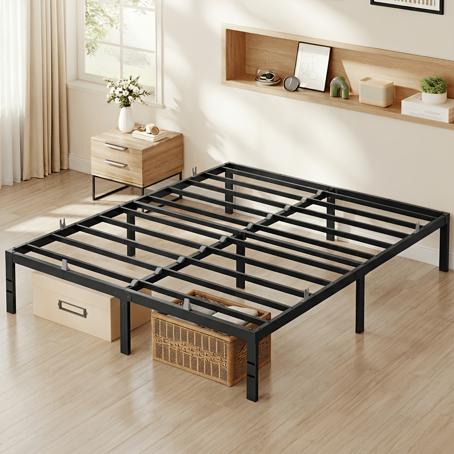 item picture heavy duty metal platform bed frame with under bed storage   spring needed 14 16 18 inch height twin full queen king size easy assembly black mattress foundation with steel slat support for small or large spaces