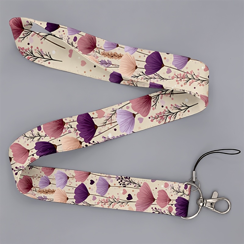 TEMU Cordón 2D de 1 estilo con estampado floral y rosa con soporte para teléfono y carné de identificación - Unisex para hombres y mujeres, para ,
