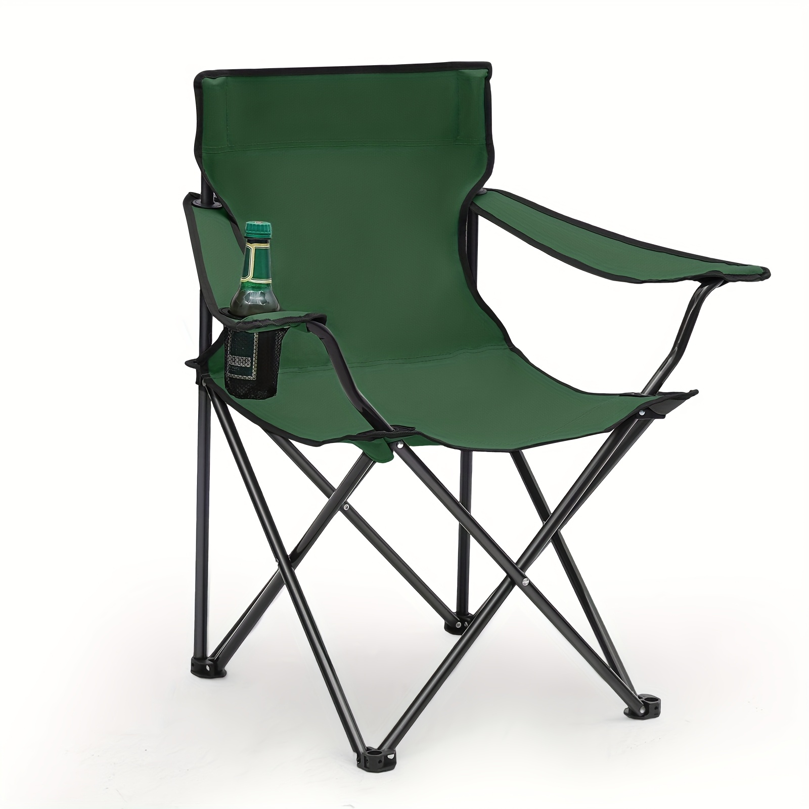 TEMU 1/2pcs Camping Chair Folding Chair 150kg, With Cup Holder, Camping Chair Foldable, Outdoor Folding Chair For Outdoor, Sports, Beach, Fishing,