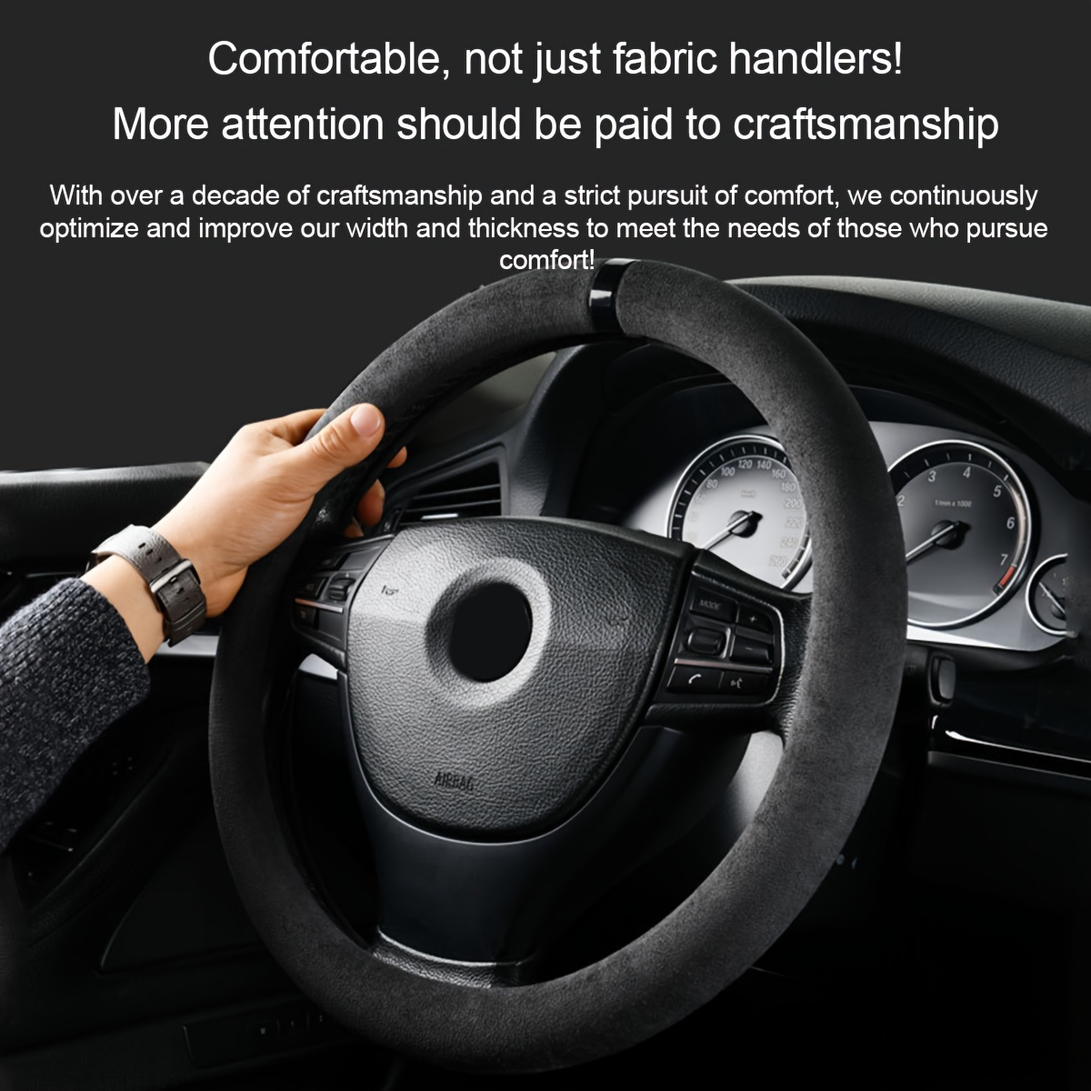 

Luxury Suede Steering Wheel Cover With Alignment Mark - Anti-slip, Fits -15" Wheels, Fit For Cars & Trucks