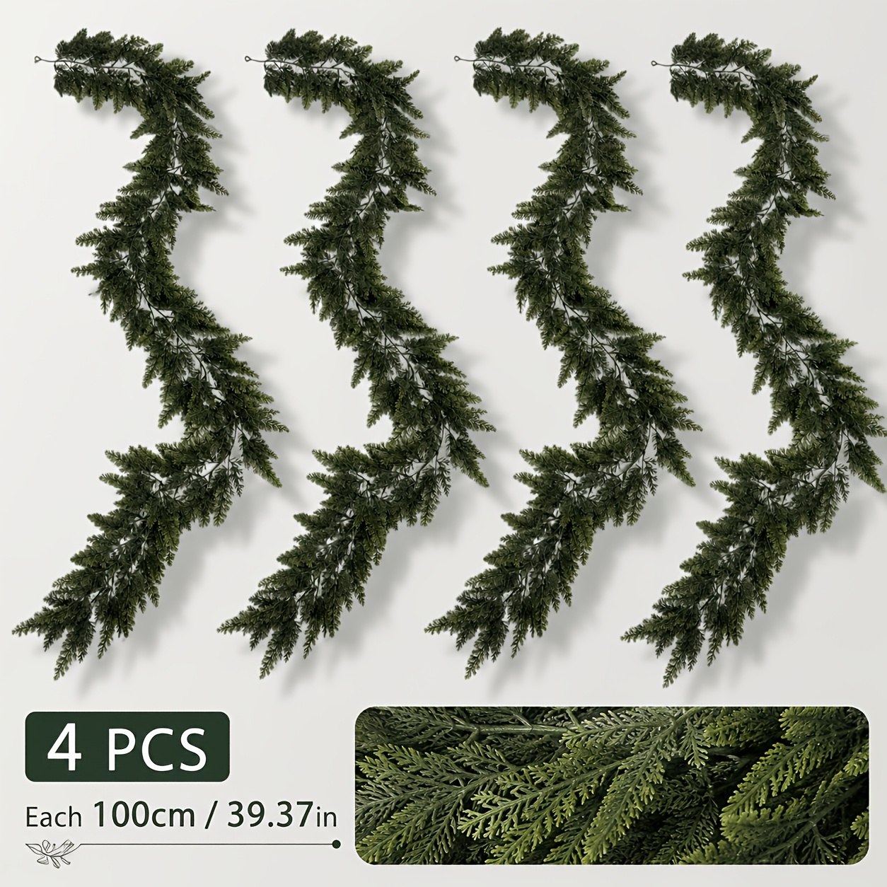 TEMU 4pcs Set Of Christmas Artificial Cedar Vines, High-density Evergreen Green Plant Decorative Vines, Natural Hanging Style, Suitable For Western