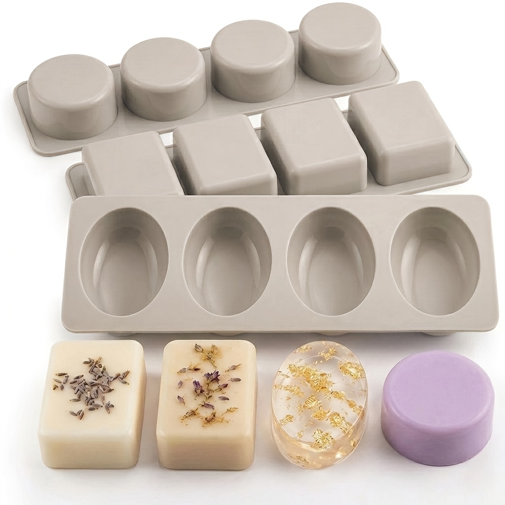 TEMU 3pcs/set Silicone Soap Mold Kit, Rectangle Round And Oval Shapes Making Mould For Resin, Candle, Clay, Wax Melts And Craft Tools, Grey