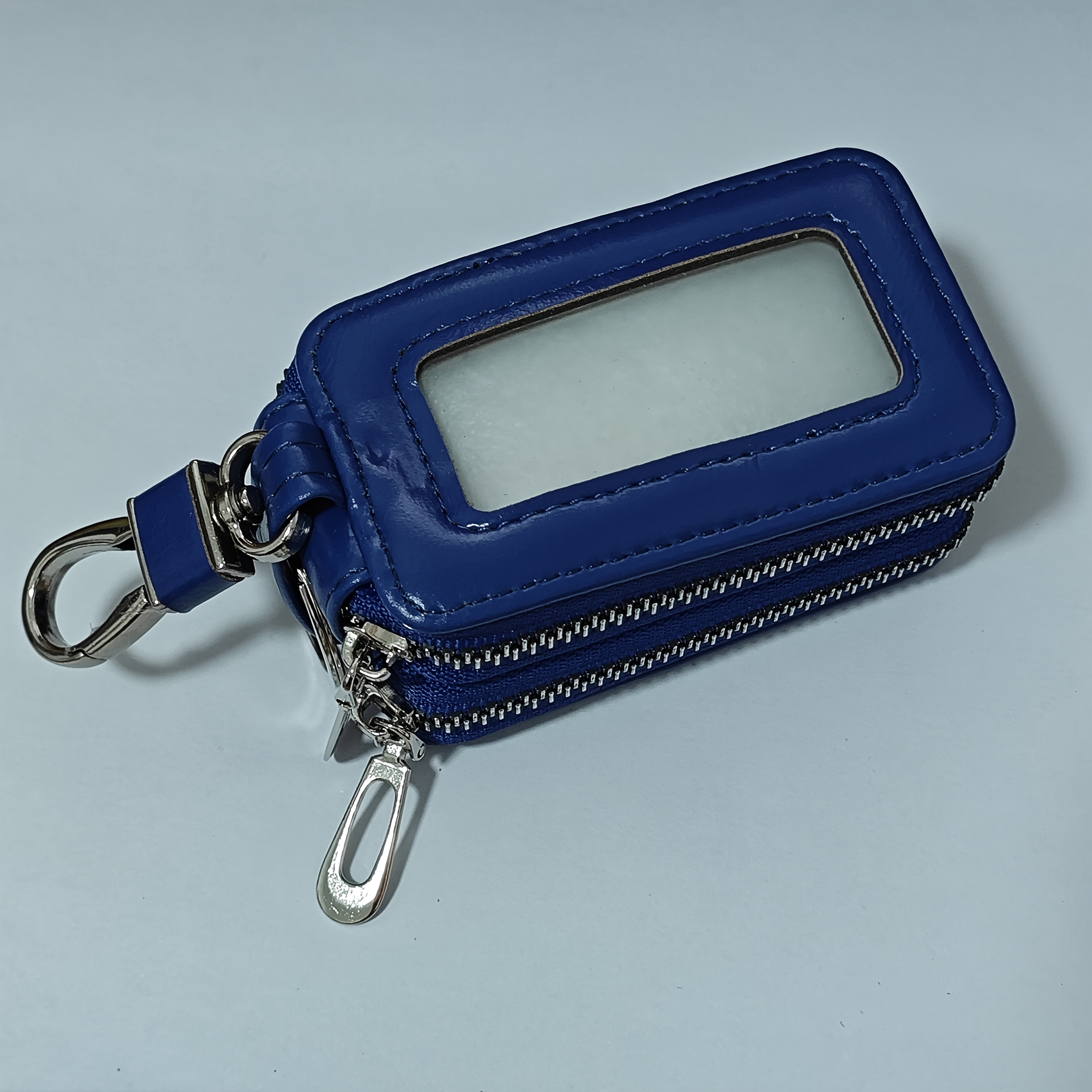 Image of High-end Key Case, Double-zippered Car Key Case. Outer Layer Made Of Cowhide, Genuine Faux Leather Key Case, Key Chain, Large Capacity, Suitable For Men And Women.