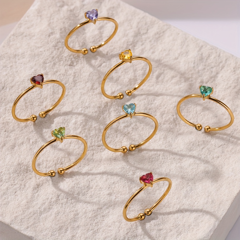 Stainless Steel Birthstone Open Ring, Elegant Fashion