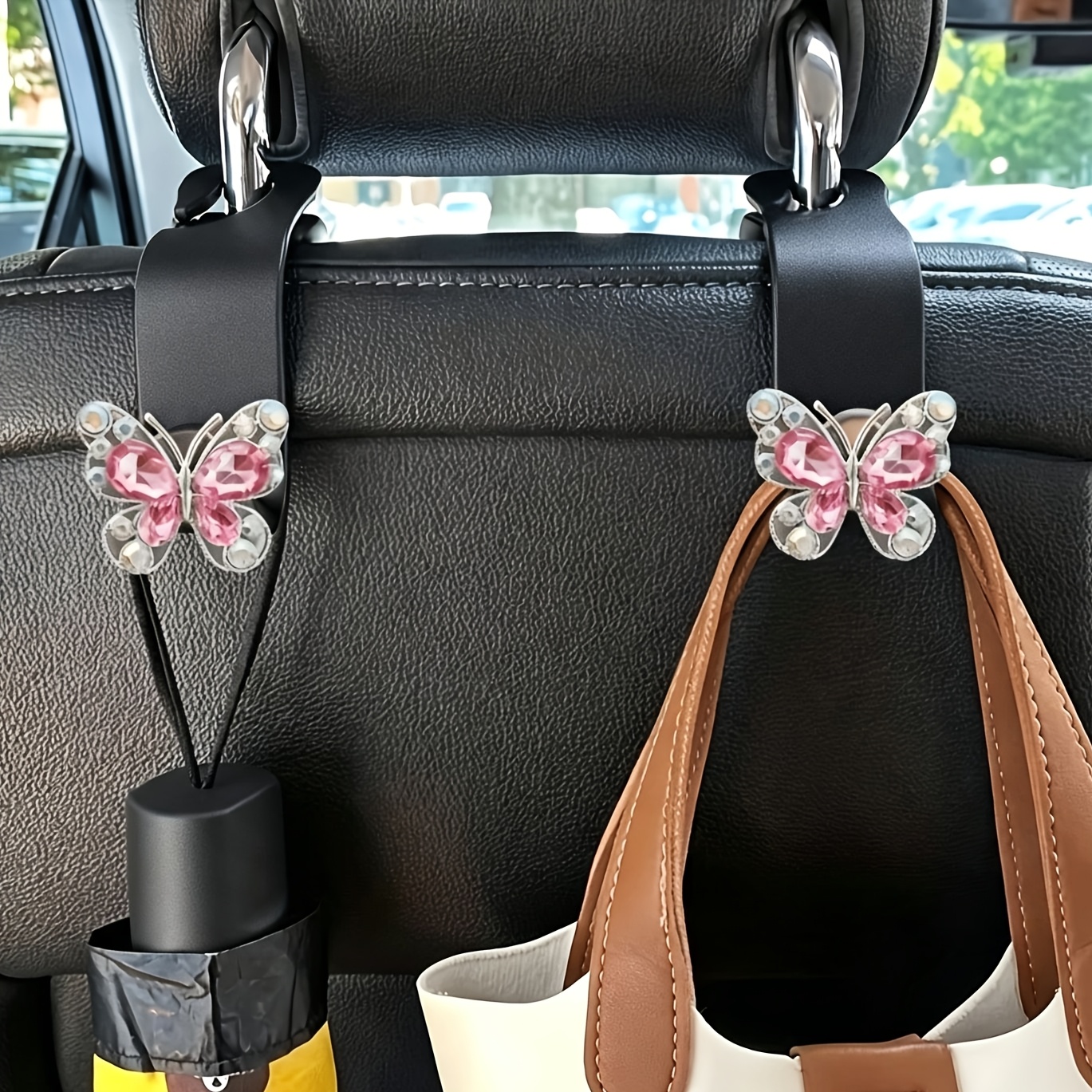 TEMU Crochet de siège auto à motif papillon, petit crochet multifonctionnel créatif, crochets de rangement pour appuie-tête, ornements de voiture,