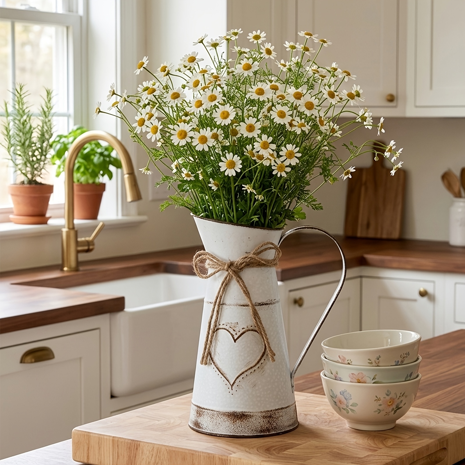 rustic farmhouse metal pitcher vase heart pattern primitive - Temu