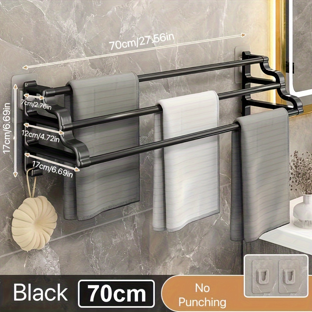 TEMU [1pc Multi-tier Bathroom Towel Rack] Multi-tier Self-adhesive Bathroom Towel Rack, Plastic And Other Material, Wall Mounted Towel Holder Organizer With Multiple Bars