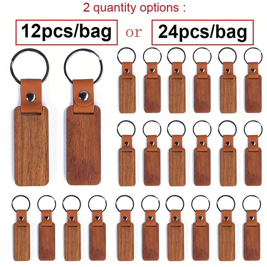 

12pcs/24pcs Wooden Keychain For Men, Rectangle Wood Keychains Tag For Men