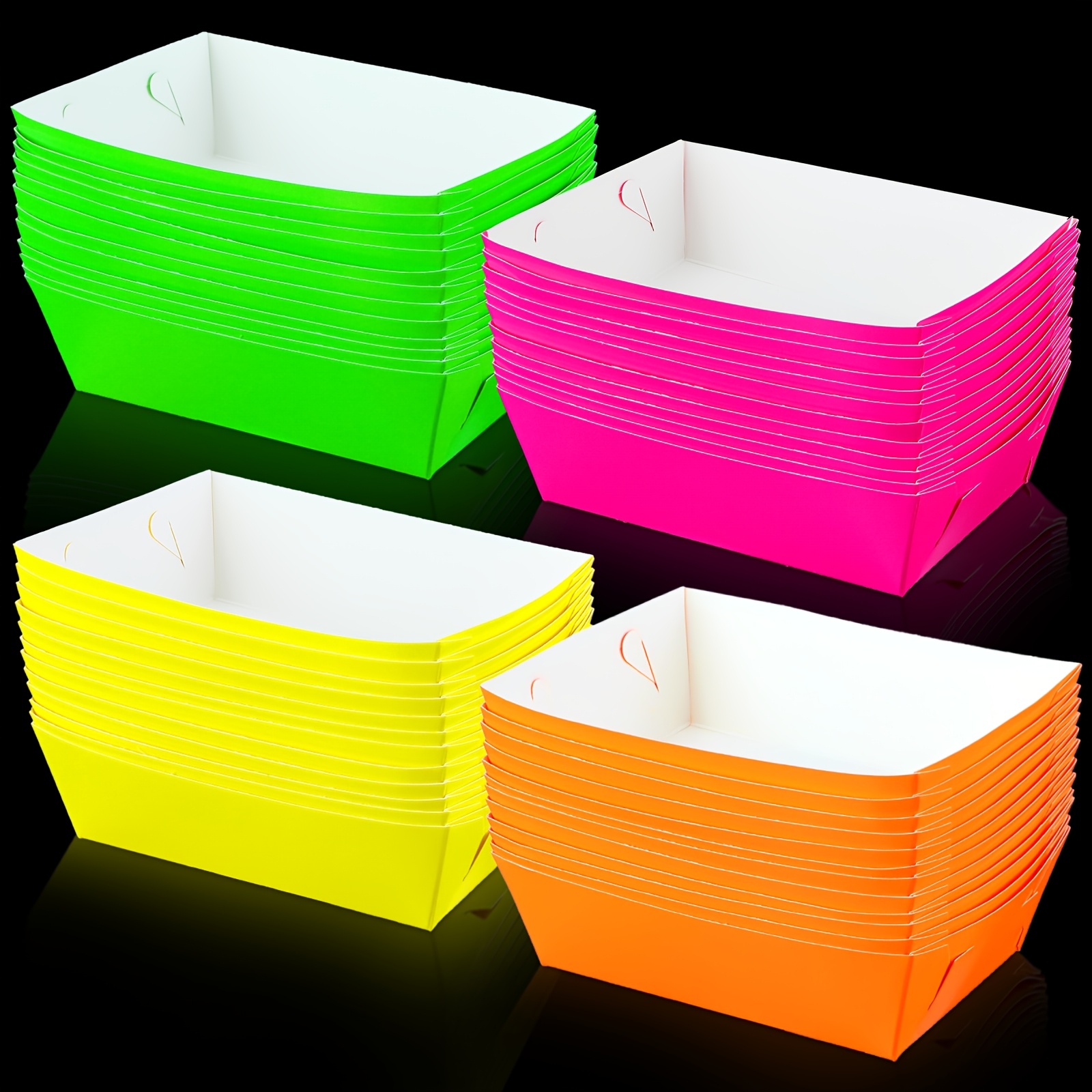 TEMU 48pcs Neon Glow Party Paper Food Trays Party Supplies Trays Snack Boats Candy Popcorn Hot Dog Trays Serving Bowl For Food Buffet Glow Neon Party Decor