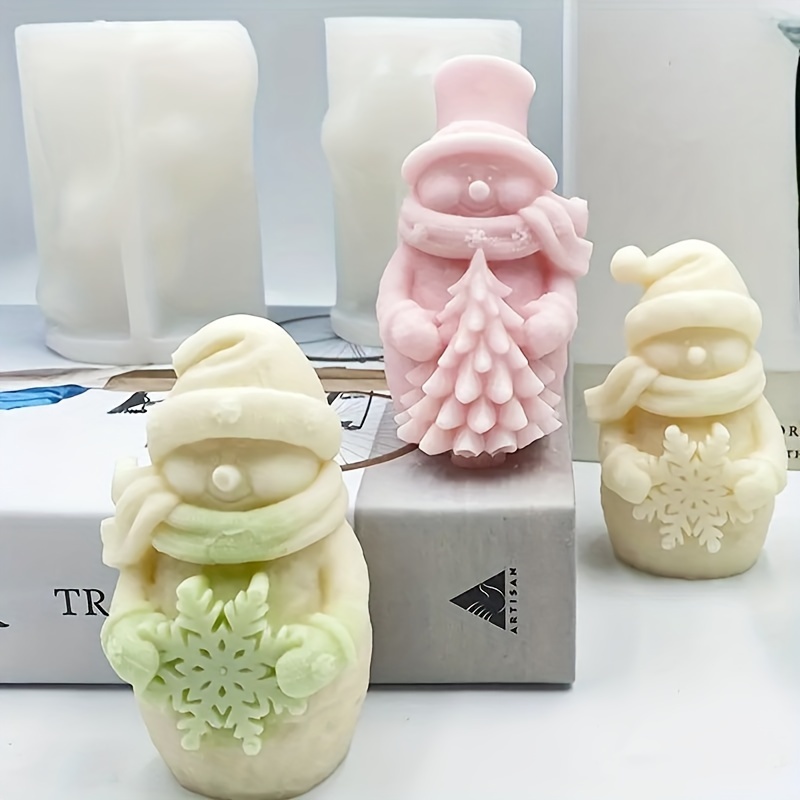 

3d Silicone Snowman Candle Mold, Christmas & Diy Resin Snowman With & Christmas Tree, Home Decor Craft Tool For Wax Making