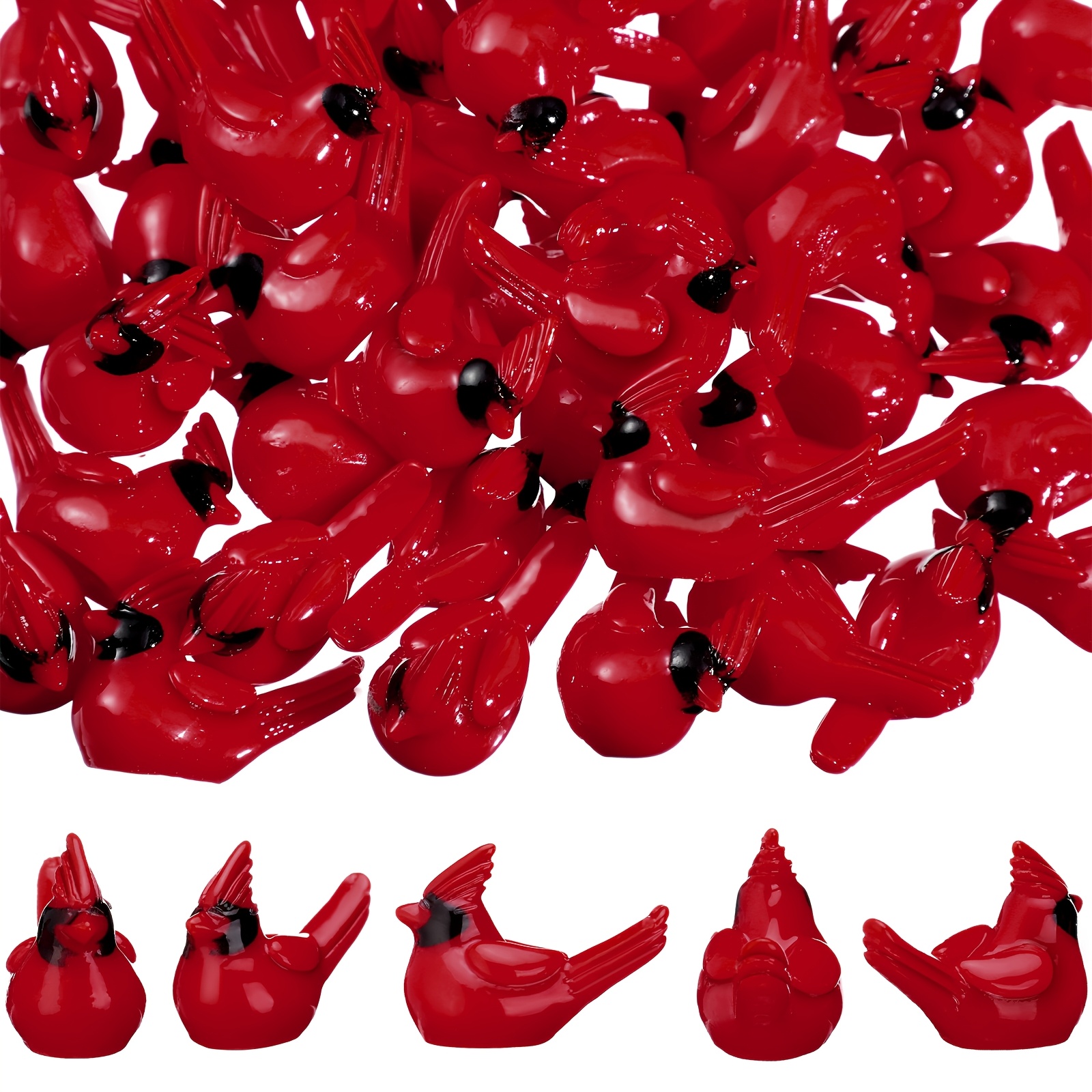 TEMU 50pcs Mini Resin Red Bird Figurines Suitable For Christmas Ornaments, Cake Toppers, Miniature Garden Decorations - Tiny Realistic For Xmas