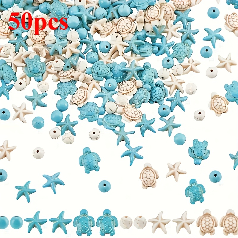 E-shop 50 Stück, Zufällige Farben, Ozean-Fantasie-Stil, Dekorative Perlen, Türkis-Schildkröte und Seestern Anhänger Perlen, Armband- und Halskette